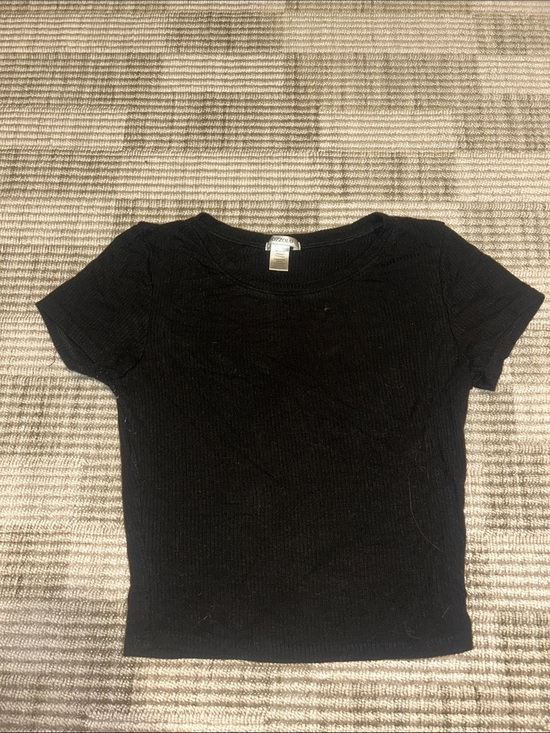 Bozzolo Tops - Bozzolo Black Short Sleeve Ribbed Crop Tee